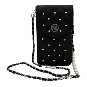 NWT Badgley Mischka Black Quilted Crossbody Phone Holder With Pearl Accents